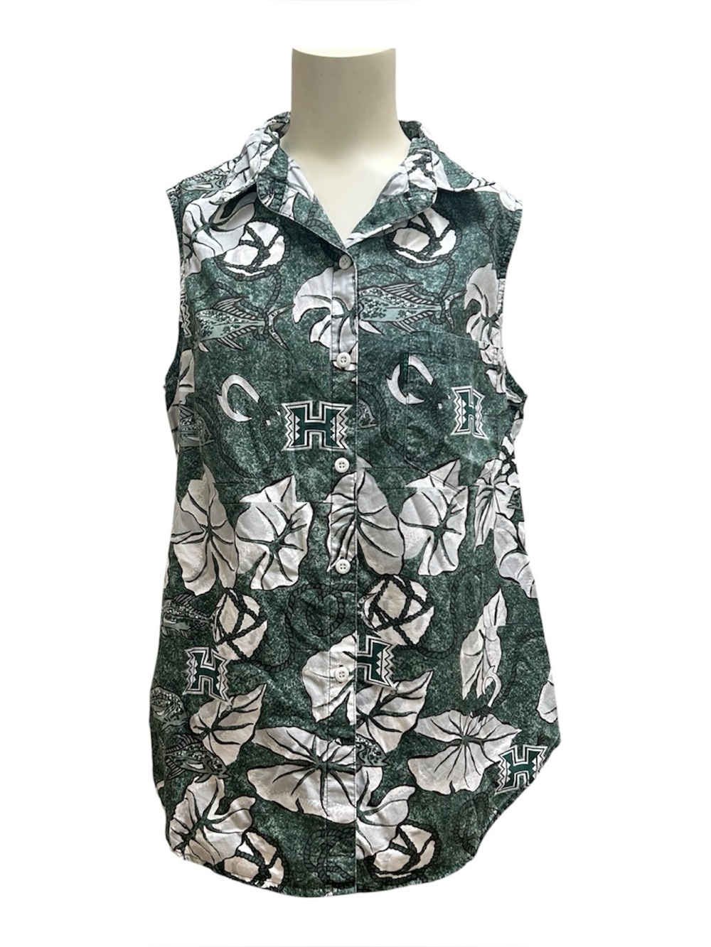 University Of Hawaii Womens Button Sleeveless Shirt Top Green XL Collar